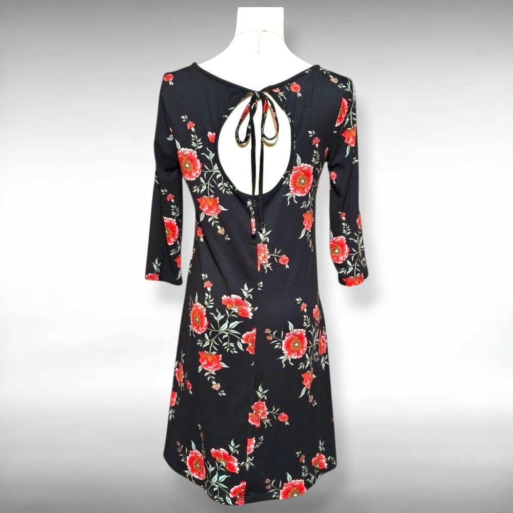Fortune + Ivy Black Floral Keyhole Back Mini Dress Boho Cottagecore Small